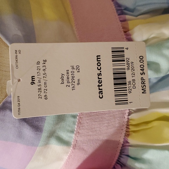 NWT Carter's Dress, Pink, Purple, Green, Yellow, Blue & White, Girls 9 Months - Picture 5 of 7